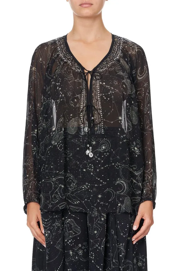 Camilla Tops Women Tie Front High Low Hem Blouse Moon Set