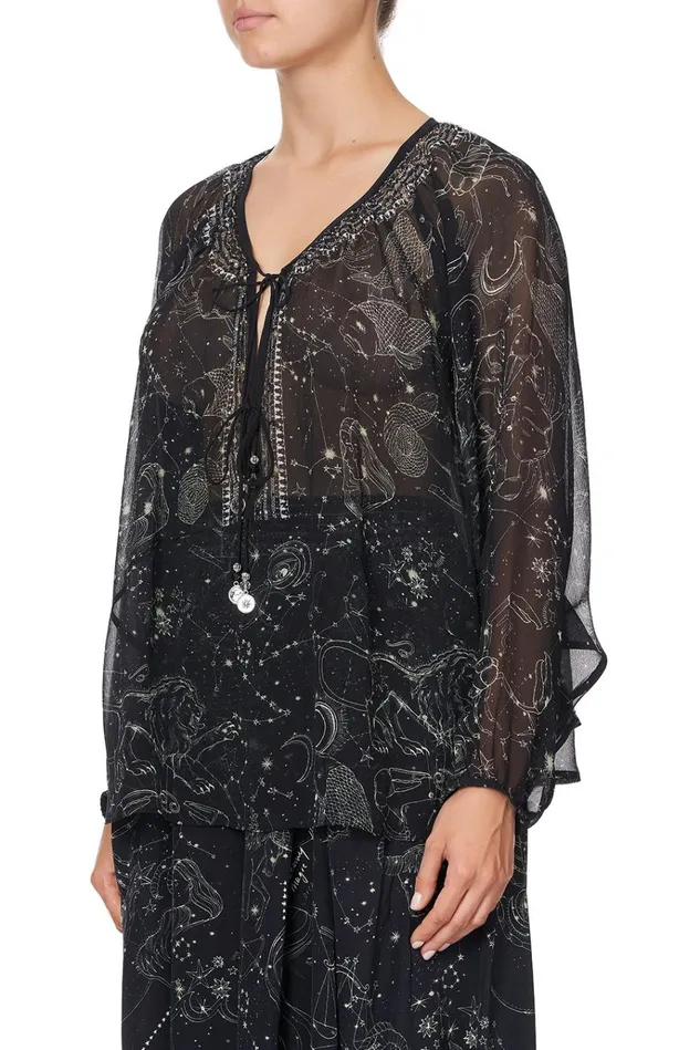 Camilla Tops Women Tie Front High Low Hem Blouse Moon Set