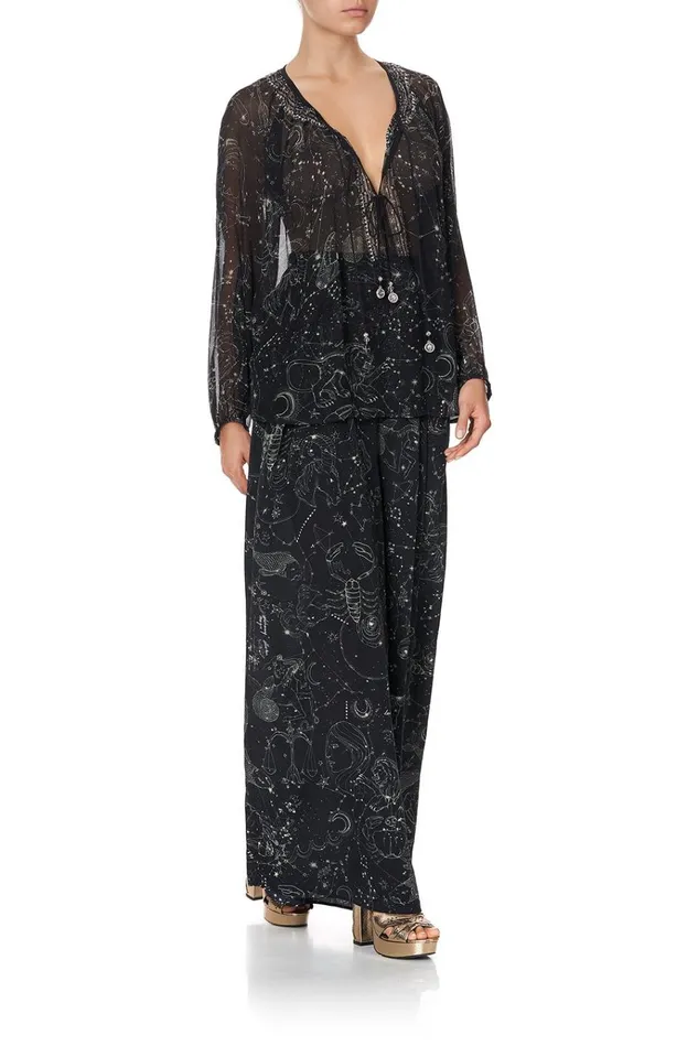 Camilla Tops Women Tie Front High Low Hem Blouse Moon Set