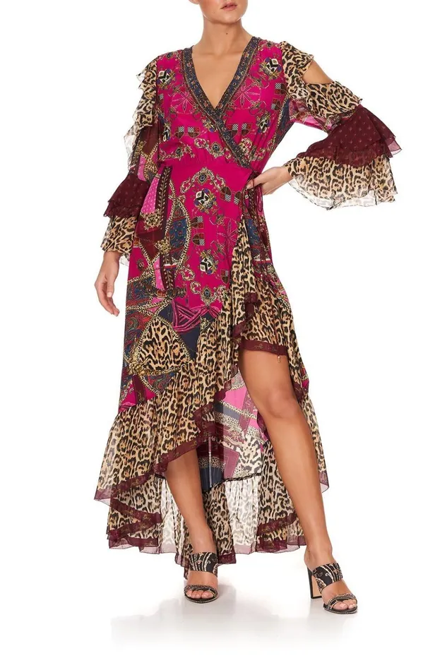 Camilla Wedding Guest Dresses Women Ruffle Sleeve Wrap Dress Dining Hall Darling