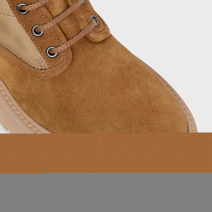 Celine Bulky LaceUp Boot With Triomphe In Nylon and Suede Calfskin Dark Beige Women CELINE BOOTS AND ANKLE BOOTS
