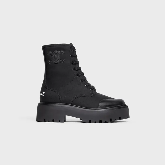 Celine Bulky Laced Up Boot In Nylon And Shiny Bull Black Women CELINE BOOTS AND ANKLE BOOTS Celine Bulky Laced Up Boot In Nylon And Shiny Bull Black Women CELINE BOOTS AND ANKLE BOOTS
