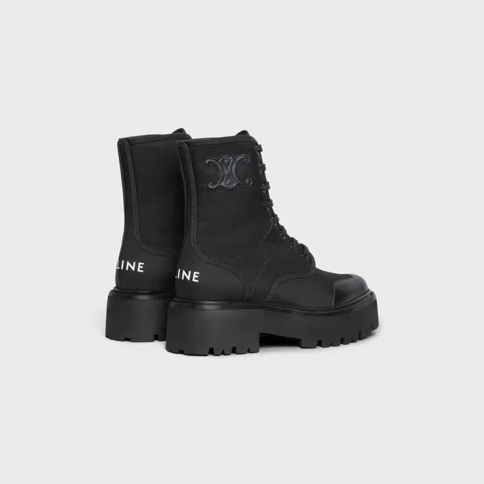 Celine Bulky Laced Up Boot In Nylon And Shiny Bull Black Women CELINE BOOTS AND ANKLE BOOTS