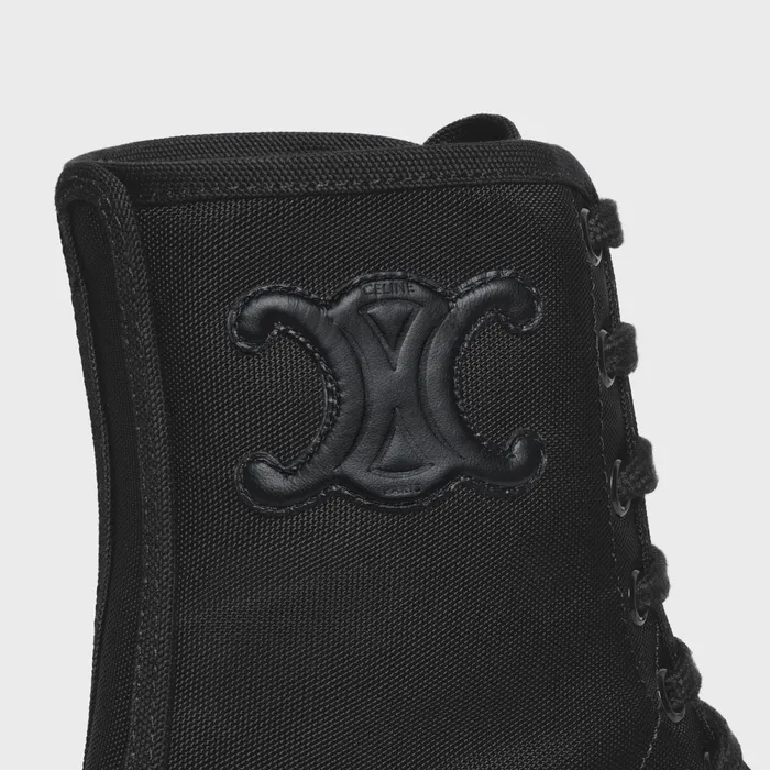 Celine Bulky Laced Up Boot In Nylon And Shiny Bull Black Women CELINE BOOTS AND ANKLE BOOTS