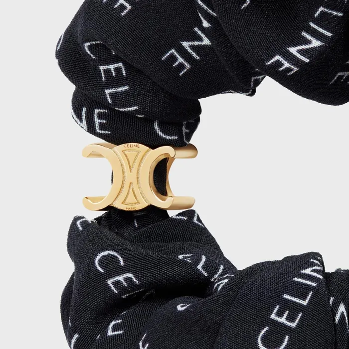 Celine Scrunchy Rayure In Brass With Gold Finish And Silk Gold Black Women CELINE HAIR ACCESSORIES