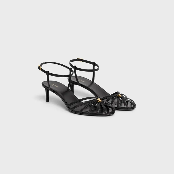 Celine Triomphe Sandal In Lambskin Black Women CELINE SANDALS