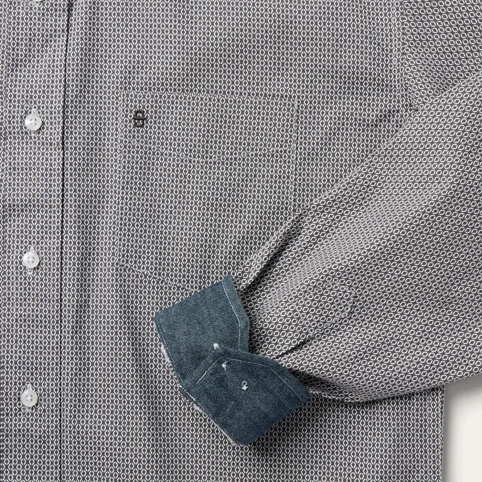 Classic Cut Men Stetson Grey Geo Print Button Front Shirt Grey