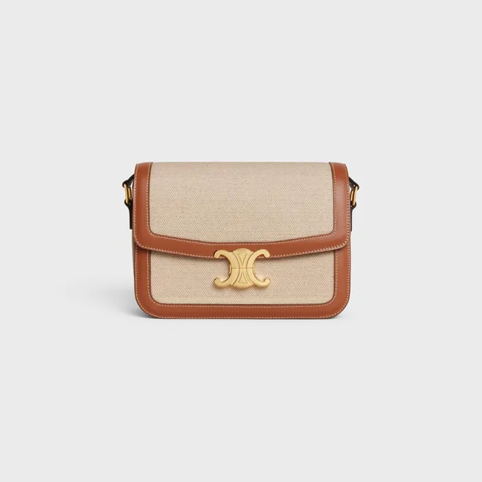 Classique Triomphe Bag In Textile And Calfskin Natural Tan Women CELINE TRIOMPHE Classique Triomphe Bag In Textile And Calfskin Natural Tan Women CELINE TRIOMPHE