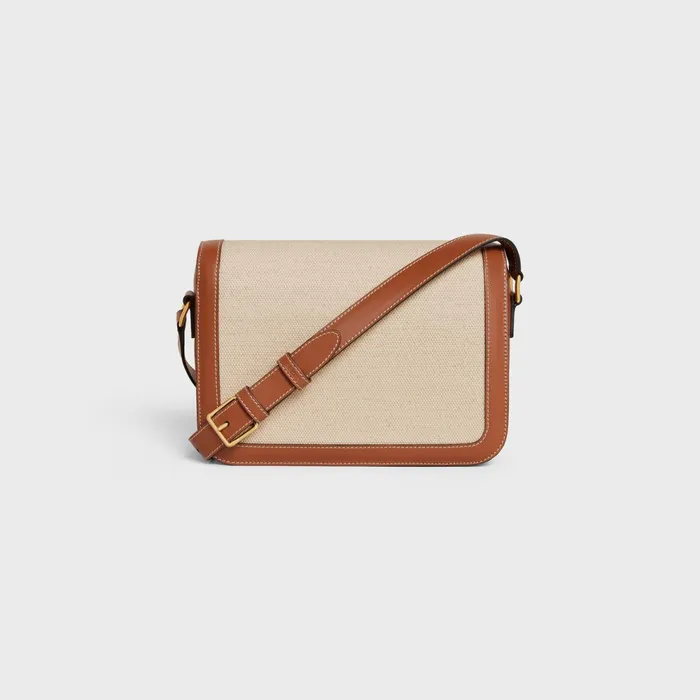 Classique Triomphe Bag In Textile And Calfskin Natural Tan Women CELINE TRIOMPHE Classique Triomphe Bag In Textile And Calfskin Natural Tan Women CELINE TRIOMPHE