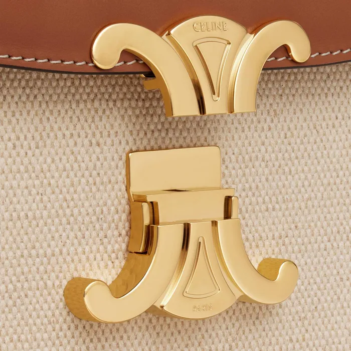 Classique Triomphe Bag In Textile And Calfskin Natural Tan Women CELINE TRIOMPHE Classique Triomphe Bag In Textile And Calfskin Natural Tan Women CELINE TRIOMPHE
