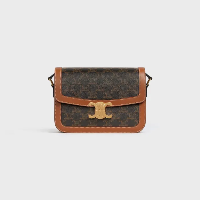 Classique Triomphe Bag In Triomphe Canvas And Calfskin Tan Women CELINE TRIOMPHE Classique Triomphe Bag In Triomphe Canvas And Calfskin Tan Women CELINE TRIOMPHE