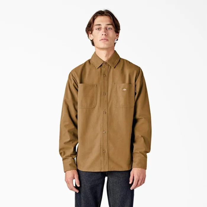 Dickies Button Up Duck Canvas Long Sleeve Utility Shirt Stonewashed Brown Duck Stonewashed Brown Duck sbd 8211 Men