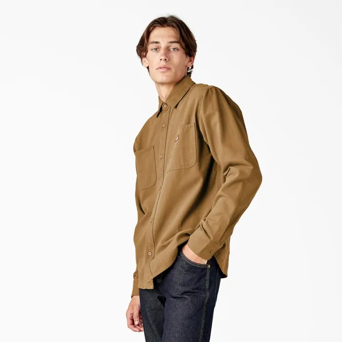 Dickies Button Up Duck Canvas Long Sleeve Utility Shirt Stonewashed Brown Duck Stonewashed Brown Duck sbd 8211 Men Dickies Button Up Duck Canvas Long Sleeve Utility Shirt Stonewashed Brown Duck Stonewashed Brown Duck sbd 8211 Men
