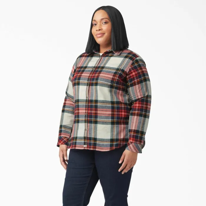 Dickies Button Up Women039s Plus Long Sleeve Plaid Flannel Shirt Molten Lava Highland Plaid Molten Lava Highland Plaid b1l 8211 Women