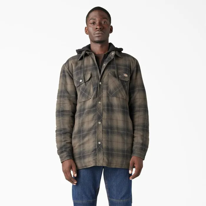 Dickies Outerwear Water Repellent Flannel Hooded Shirt Jacket MossChocolate Ombre Plaid Mosschocolate Ombre Plaid b2k 8211 Men