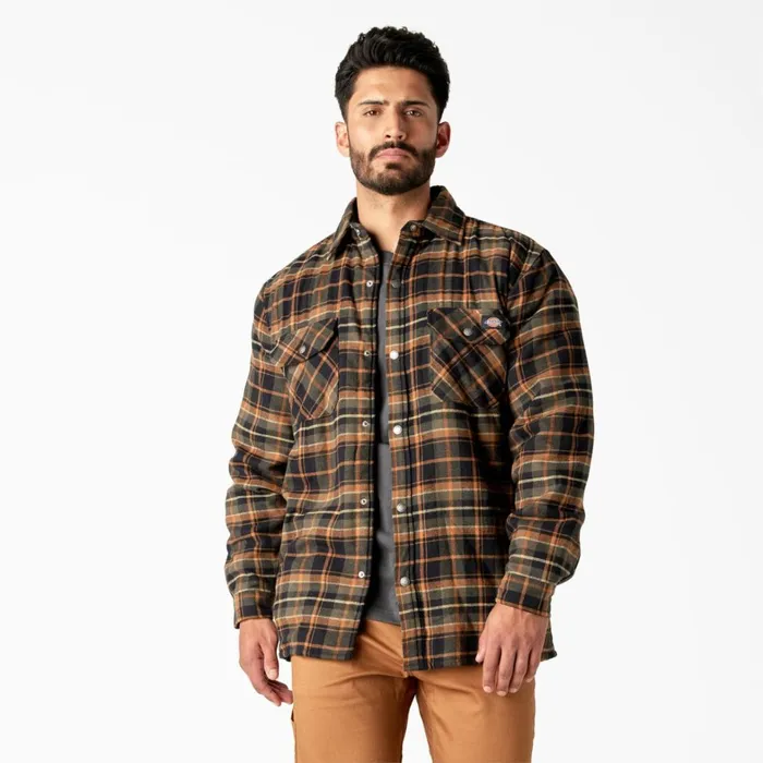 Dickies Outerwear Water Repellent FleeceLined Flannel Shirt Jacket MossBlack Plaid Mossblack Plaid b1b 8211 Men