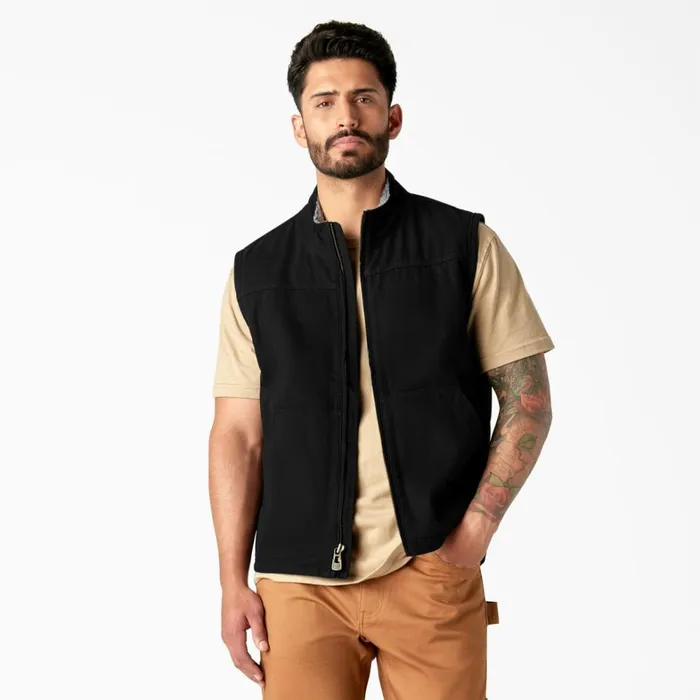 Dickies Vests Duck Canvas High Pile Fleece Lined Vest Rinsed Black Rinsed Black rbkx 8211 Men