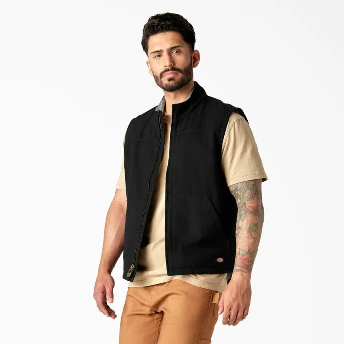Dickies Vests Duck Canvas High Pile Fleece Lined Vest Rinsed Black Rinsed Black rbkx 8211 Men