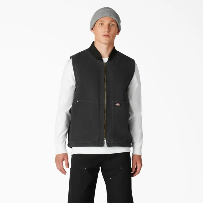 Dickies Vests Stonewashed Duck High Pile Fleece Lined Vest Stonewashed Black Stonewashed Black sbk 8211 Men