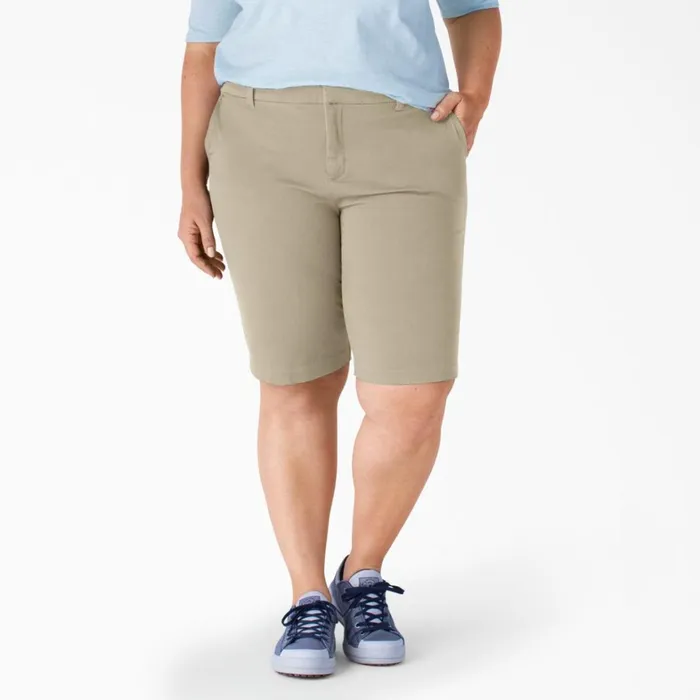 Dickies Work Shorts Women039s Plus Perfect Shape Straight Fit Bermuda Shorts 11034 Rinsed Oxford Stone Rinsed Oxford Stone rdg2 8211 Women
