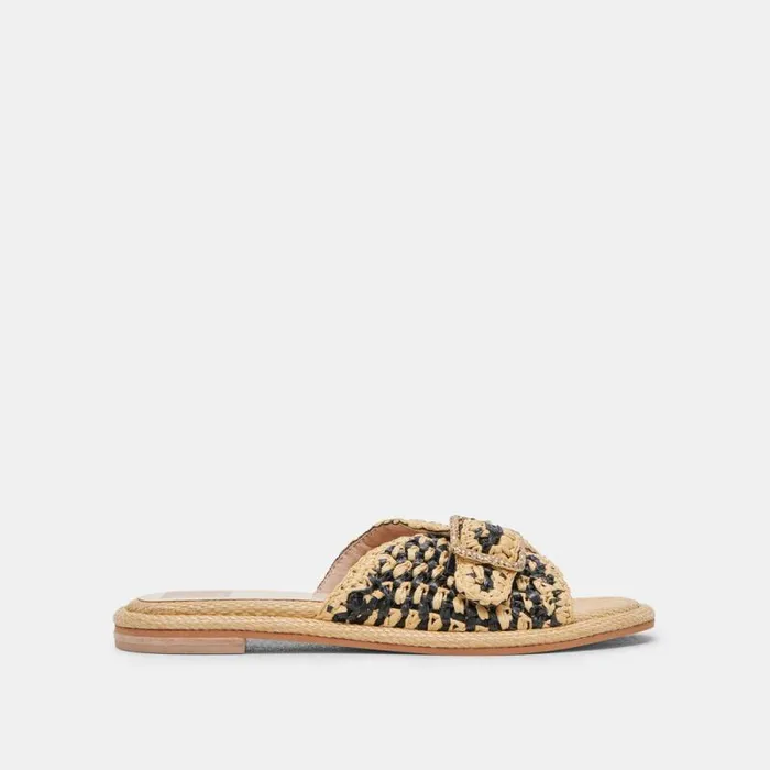Dolce Vita Alonzo Sandals Black Natural Raffia Women Sandals