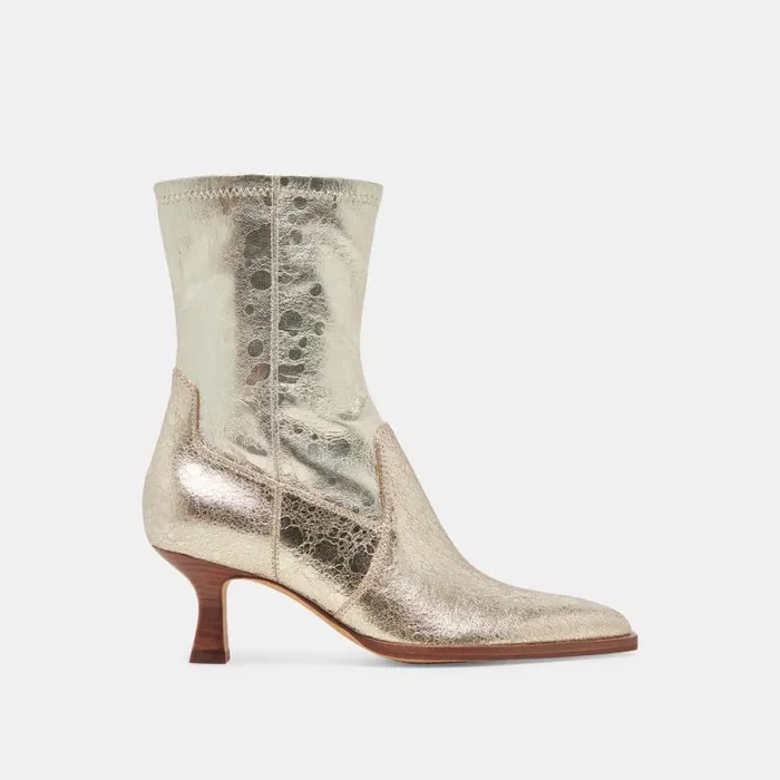 Dolce Vita Arya Boots Light Gold Distressed Leather Women Boots and Booties