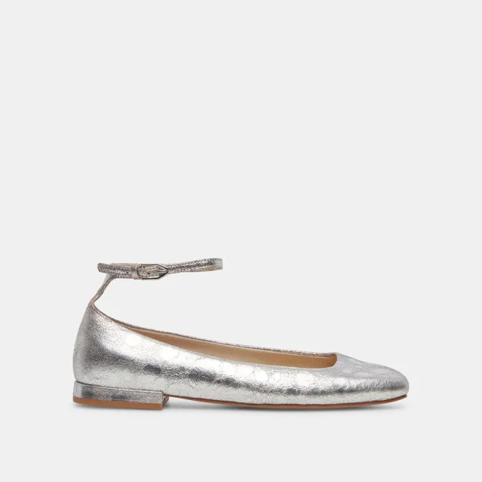 Dolce Vita Ashya Ballet Flats Silver Distressed Leather Women Flats and Loafers Dolce Vita Ashya Ballet Flats Silver Distressed Leather Women Flats and Loafers