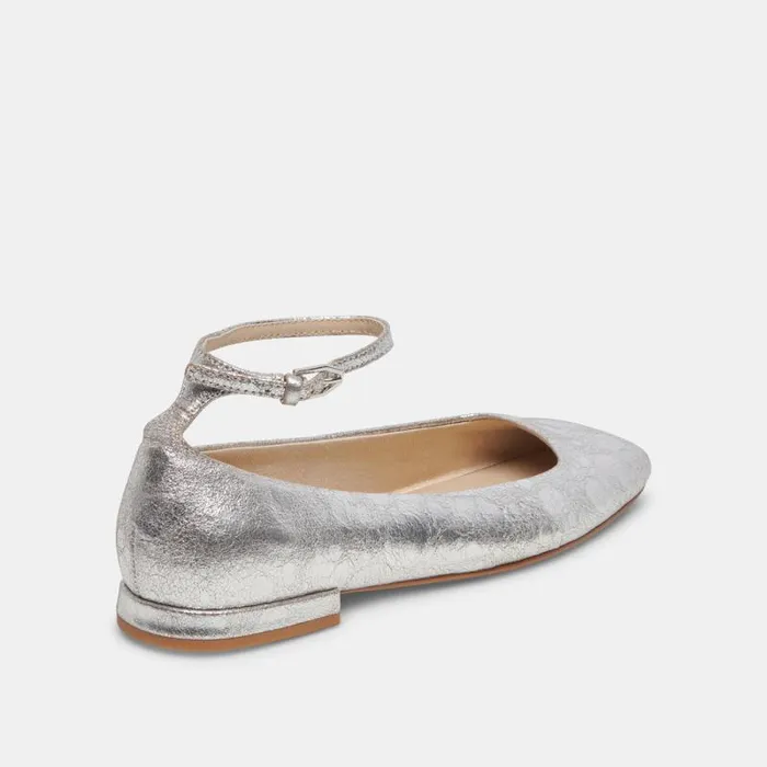 Dolce Vita Ashya Ballet Flats Silver Distressed Leather Women Flats and Loafers