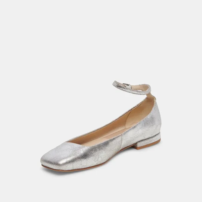 Dolce Vita Ashya Ballet Flats Silver Distressed Leather Women Flats and Loafers