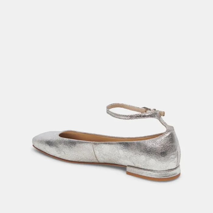 Dolce Vita Ashya Ballet Flats Silver Distressed Leather Women Flats and Loafers