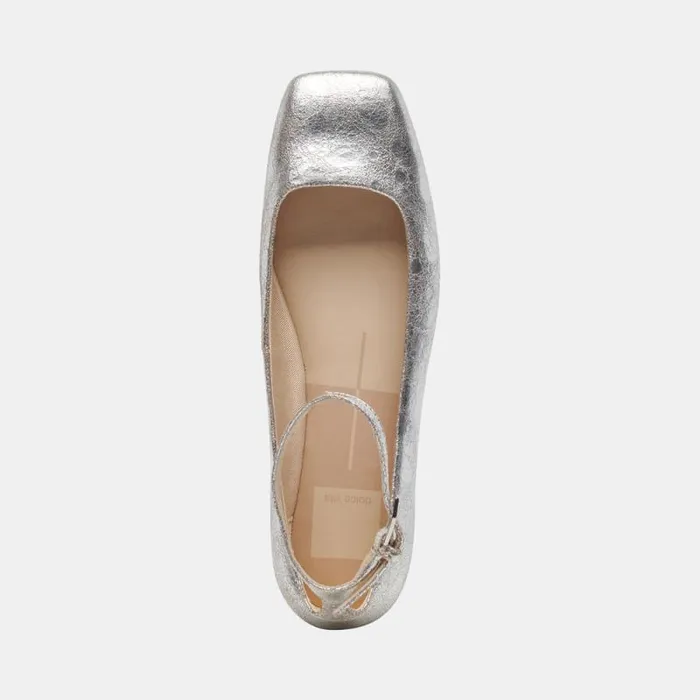 Dolce Vita Ashya Ballet Flats Silver Distressed Leather Women Flats and Loafers