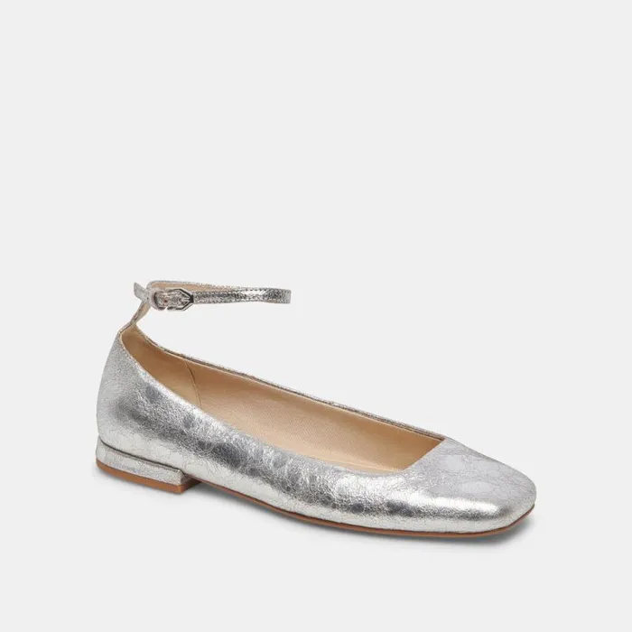 Dolce Vita Ashya Ballet Flats Silver Distressed Leather Women Flats and Loafers