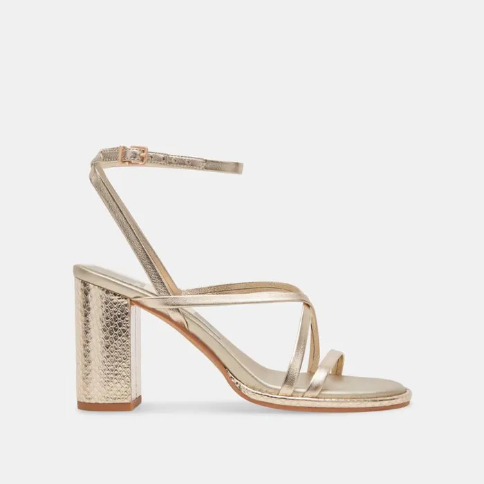 Dolce Vita Barly Heels Light Gold Metallic Leather Women Heels