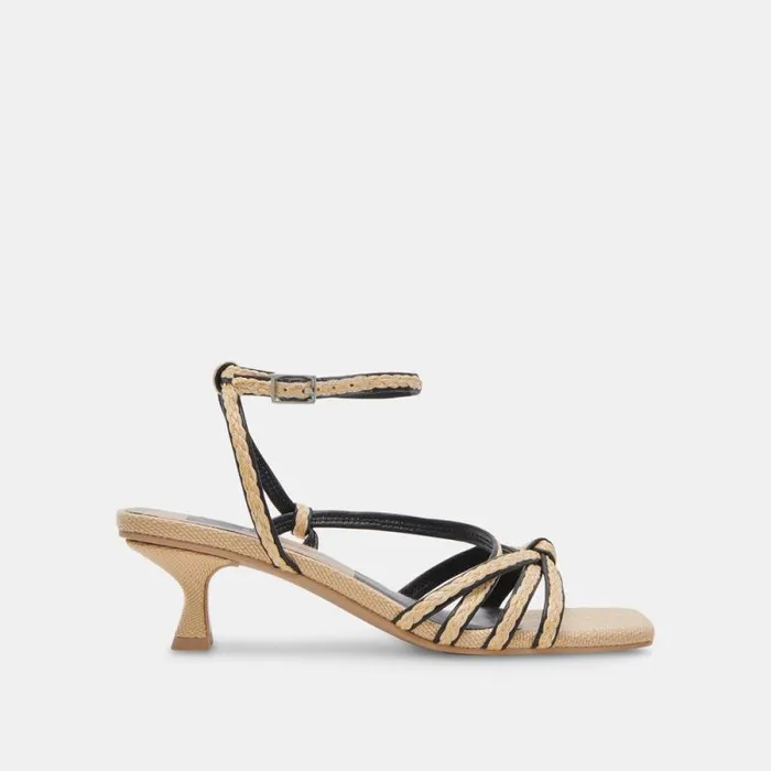 Dolce Vita Bev Braid Heels Black Natural Jute Women Sandals