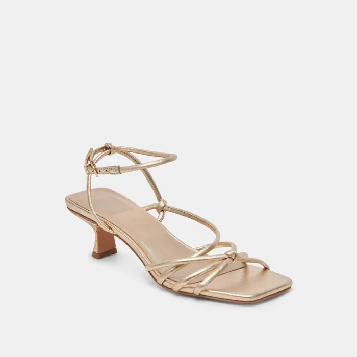 Dolce Vita Bev Wide Heels Gold Metallic Leather Women Sandals