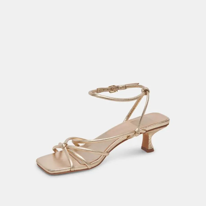 Dolce Vita Bev Wide Heels Gold Metallic Leather Women Sandals
