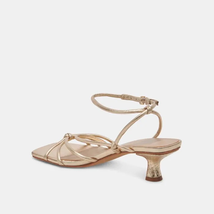 Dolce Vita Bev Wide Heels Gold Metallic Leather Women Sandals