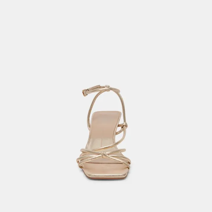 Dolce Vita Bev Wide Heels Gold Metallic Leather Women Sandals