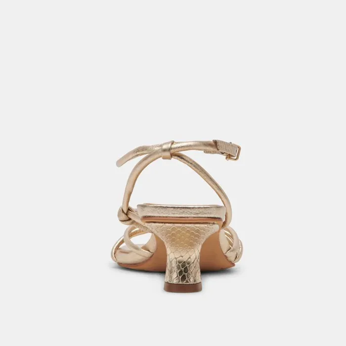 Dolce Vita Bev Wide Heels Gold Metallic Leather Women Sandals