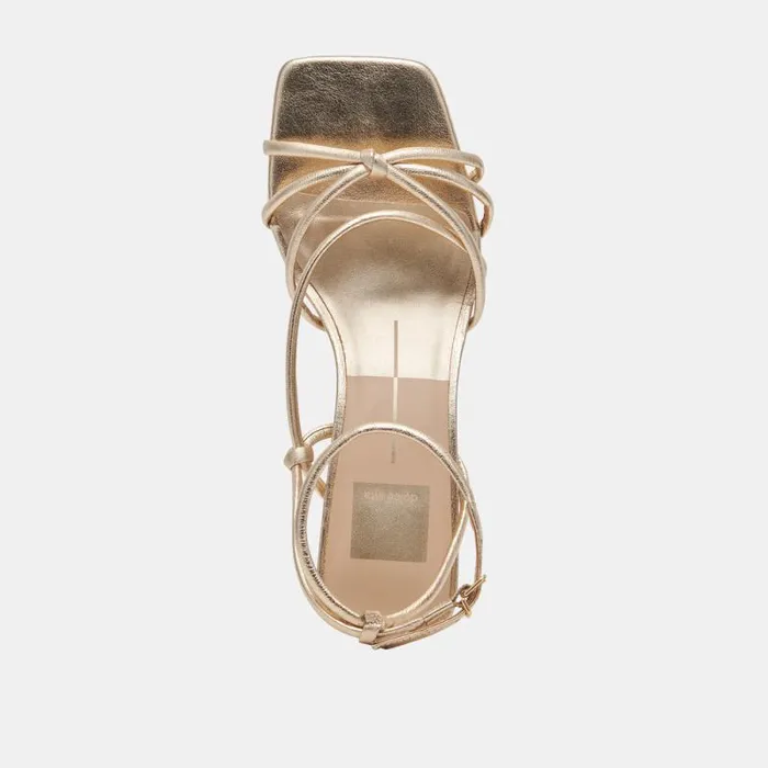 Dolce Vita Bev Wide Heels Gold Metallic Leather Women Sandals
