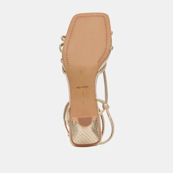 Dolce Vita Bev Wide Heels Gold Metallic Leather Women Sandals
