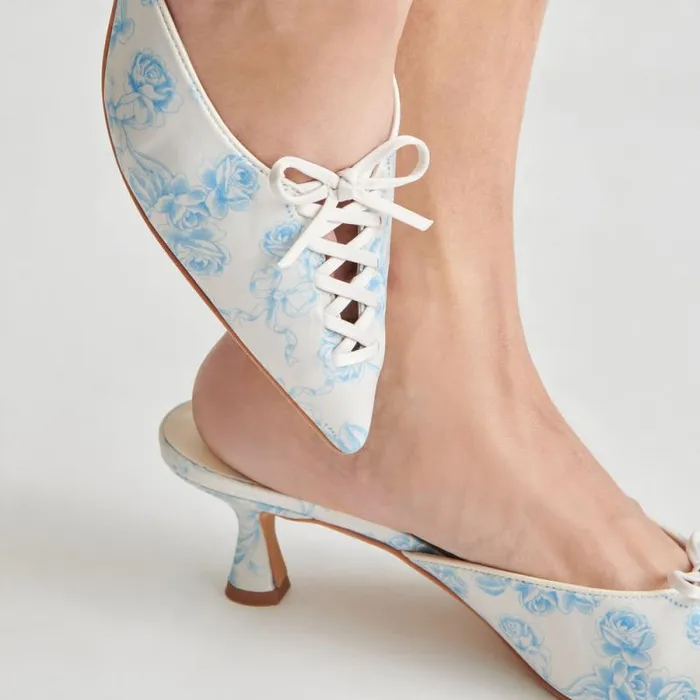 Dolce Vita Camile Heels Blue Floral Fabric Women Heels