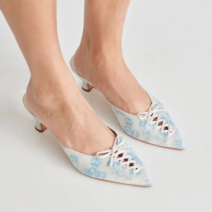 Dolce Vita Camile Heels Blue Floral Fabric Women Heels