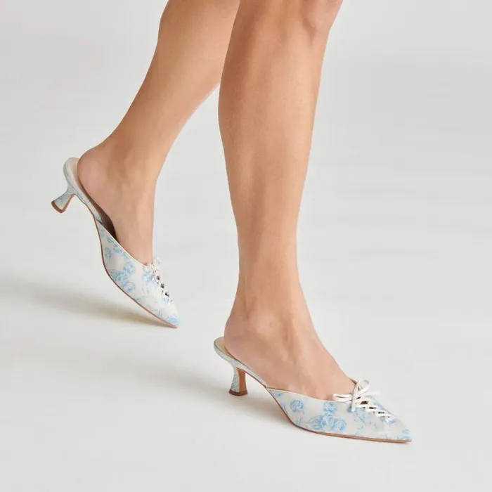 Dolce Vita Camile Heels Blue Floral Fabric Women Heels