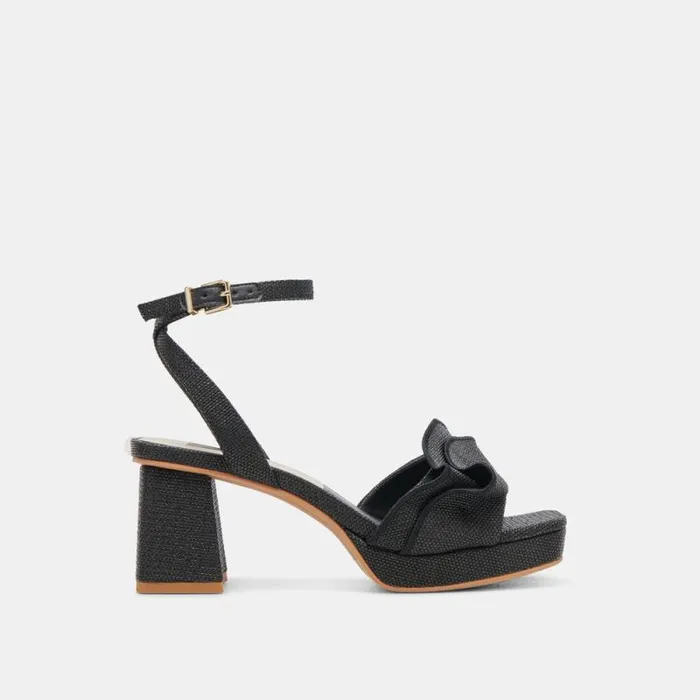 Dolce Vita Cheer Heels Black Raffia Women Sandals
