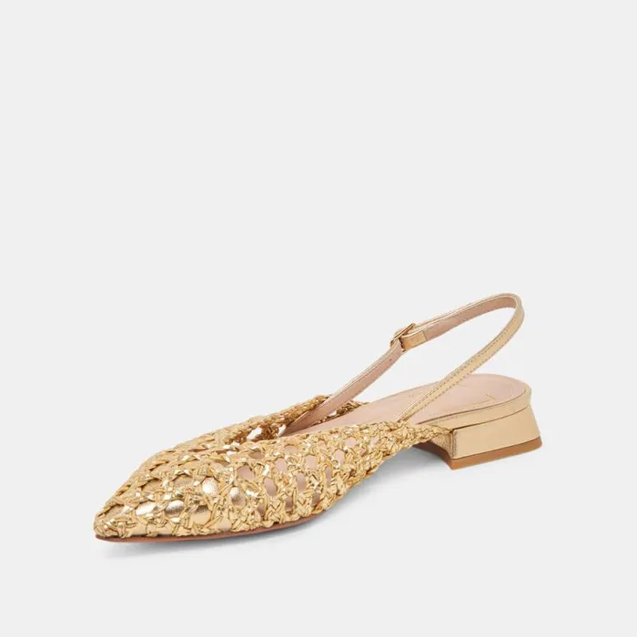Dolce Vita Cyndi Flats Gold Woven Women Flats and Loafers
