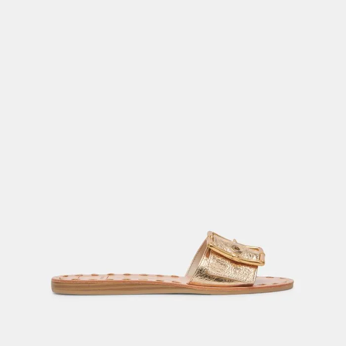 Dolce Vita Dasa Wide Sandals Gold Crackled Leather Women Sandals