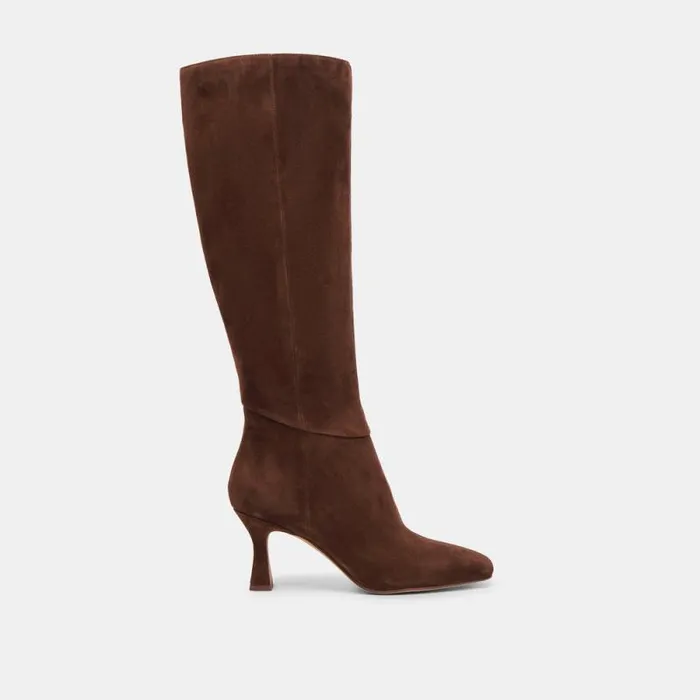 Dolce Vita Gyra Extra Wide Calf Boots Dk Brown Suede Women Boots and Booties