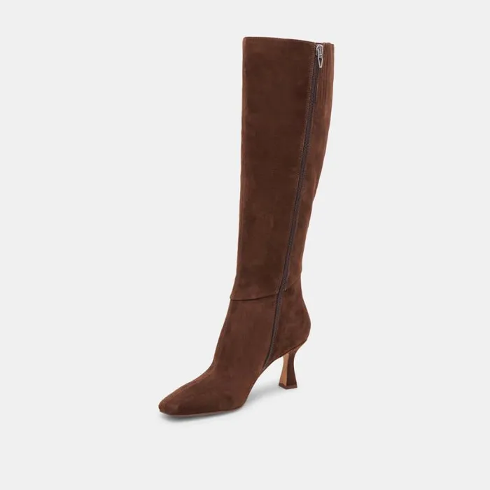 Dolce Vita Gyra Extra Wide Calf Boots Dk Brown Suede Women Boots and Booties