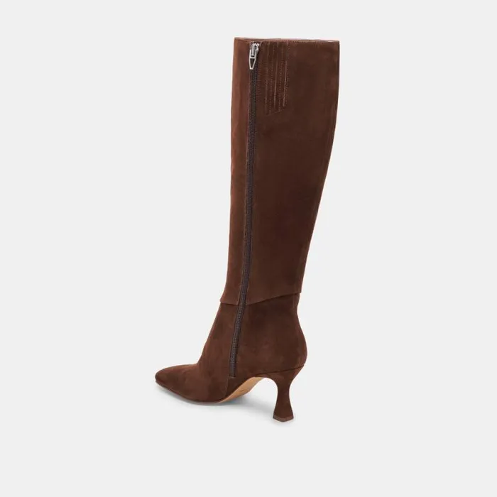 Dolce Vita Gyra Extra Wide Calf Boots Dk Brown Suede Women Boots and Booties